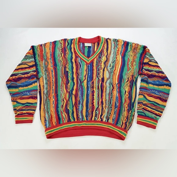 Vintage COOGI Crazy Striped V Neck Knit Sweater - Picture 1 of 4
